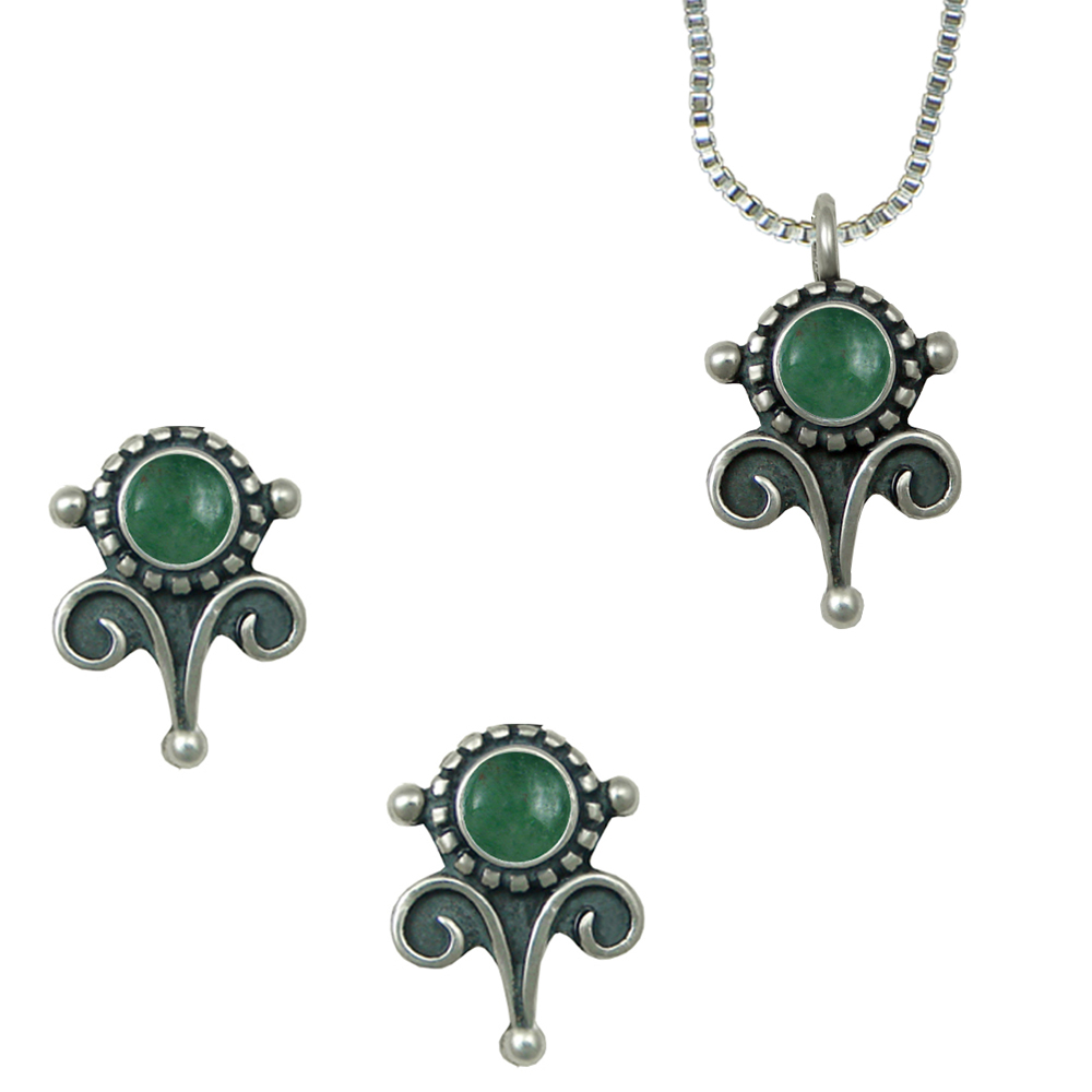 Sterling Silver Necklace Earrings Set Jade